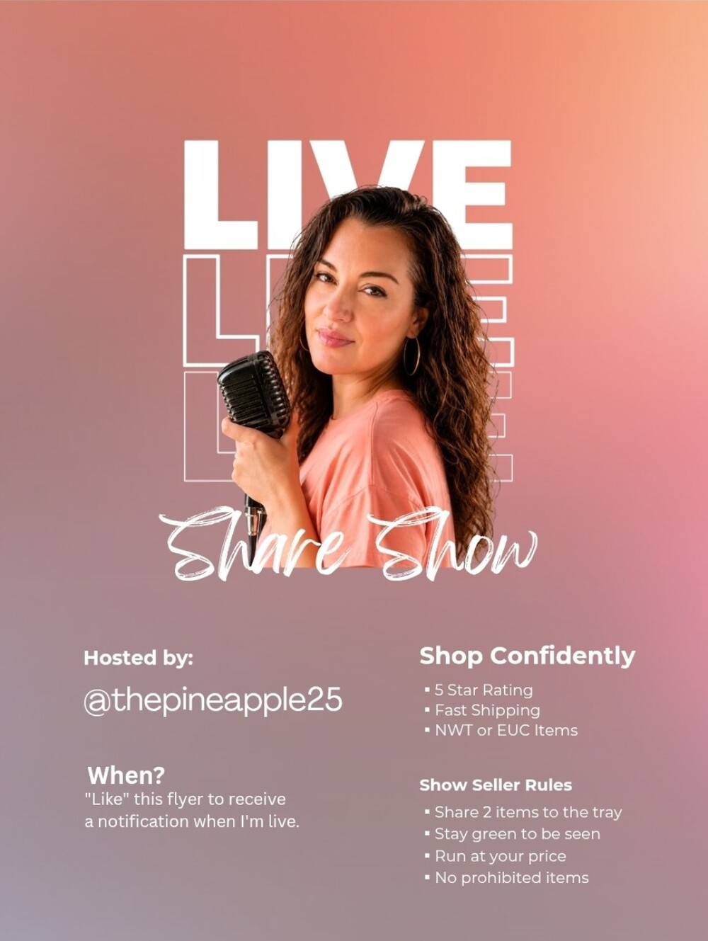 "Like" this to be notified when I'm live!